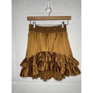 Love Shack Fancy Womens Bronze Ruffle Mini Skirt High Low Size Small